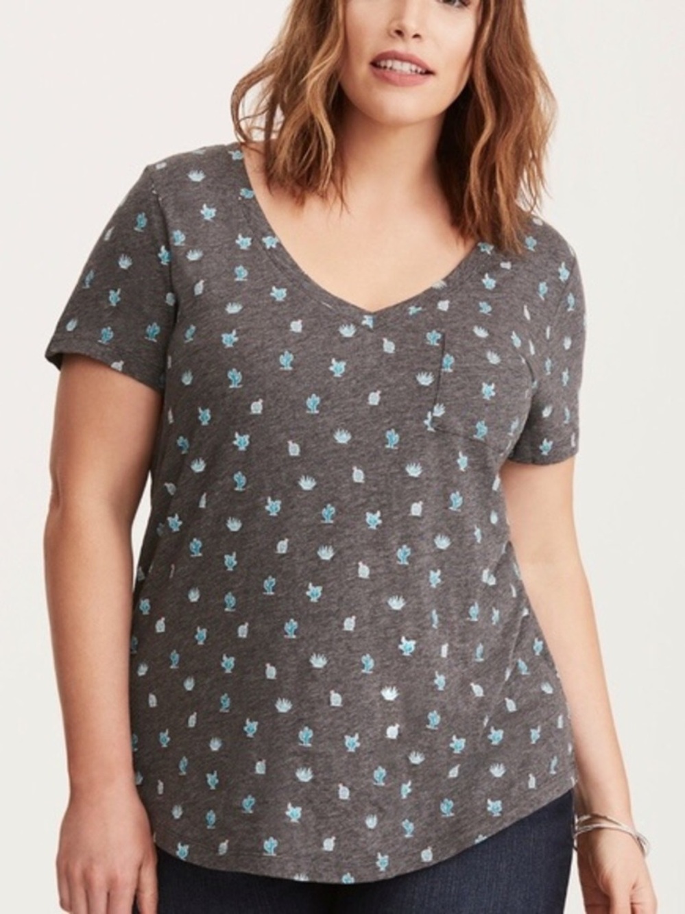 Torrid Cactus Gray V-neck T-shirt. Size 1
